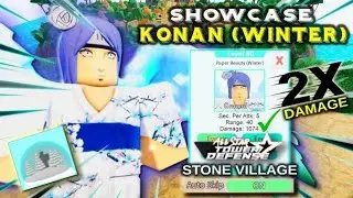 Level 80 KONAN (Paper Beauty) WINTER Showcase Beating STONE VILLAGE | All Star Tower Defense Roblox