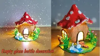 Идея декора из стеклянной бутылки / Грибной домик для феи / Шланг для феи из стеклянной бутылки с...