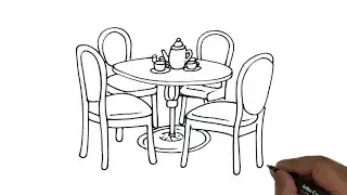 Dining table and Chairs set line drawing.
