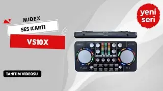 Midex VS10X Üst Seviye Stüdyo Kayıt Canlı Yayın Bluetooth ve Şarjlı Ses Kartı Efektli Radyo Mikseri