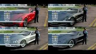 All 4 variant for Mercedes Benz SLS, SLR, GT R have almost same handling in the never ending loop