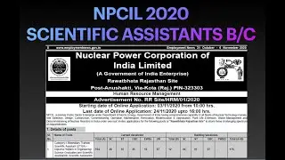 NPCIL 2020 RECRUITMENT/ NPCIL SCIENTIFIC ASSISTANTS 2020