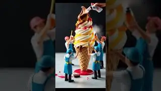 Mini Painters Coating a Giant Ice Cream #IceCreamArt, #TinyWorkers, #FoodDesign, #MiniatureScene,