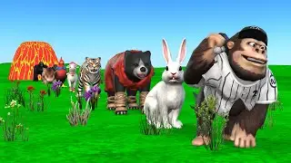 Paint & Animals Mammoth,Gorilla,Lion,Duck,Cow,Panda Fountain Crossing Transformation Animal Cartoon