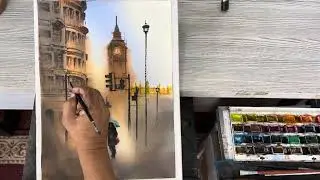 Watercolor Cityscapes: London Rainy Reflections