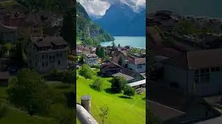 Lakeside Views 🇨🇭🏡 #switzerland #travel #lakeluzern #shortsvideo #nature #mountains #lake