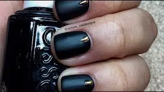 EASY BLACK MATTE NAILS WITH GOLD STUDS NAIL ART TUTORIAL