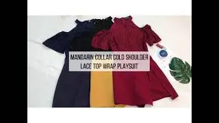 Mandarin Collar Cold Shoulder Lace Top Wrap Playsuit