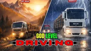 🚛 Heavy Wood Transport: From Mountains to Highway in Rain! ⛈️