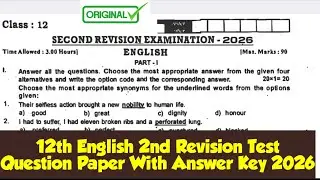 12th English 2nd Revision Examination Question paper with answer key 2026|Vincent Info|