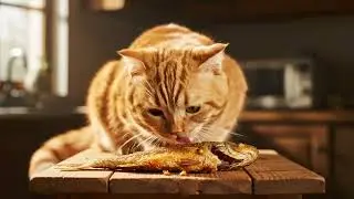 ASMR orange cat eating fish