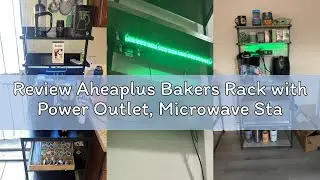 Review Aheaplus Bakers Rack with Power Outlet, Microwave Stand, 5 Tiers Coffee Bar Station with Led