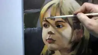 Realistic speed painting of the little girl portrait in oil
