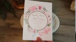 romantic boho floral gold foil stamped wedding invitations