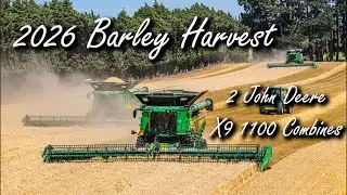 2026 Barley harvest with 2 John Deere X9 1100 Combines in New Zealand