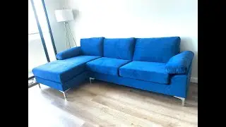 Apartment home condo L shaped Sectional Sofa Couch Navy Blue Velvet New