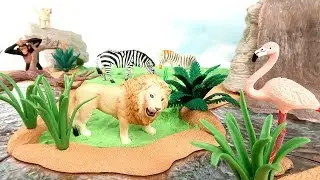 Learn Names Of Wild Animals In Jungle Waterhole Playset! Schleich Jungle Set! 슐라이히 정글 시리즈 동물 악어