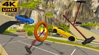 Monster Truck and Cars vs Ring Over High Speed Jump with Lava Pool &mdash; BeamNG.Drive &mdash; Rescind Gaming