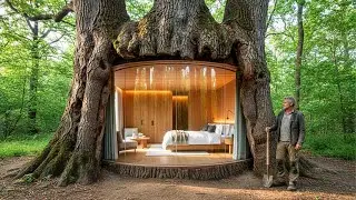 Building a house in the forest (ASMR) |I built a secret room inside a giant old tree.