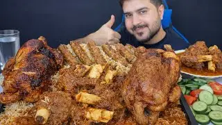 ASMR; Eating 2 Whole Chicken Spicy Mutton Curry Seekh Kabaab Biryani Salad    Mukbang2160p60