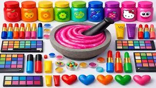 Satisfying Slime ASMR 🌈 DIY Making Rainbow Glossy Slime with Makeup Cosmetic Suncream Toys Glitter