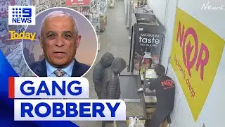 Terrifying security footage shows young gang members rob supermarket | 9 News Australia