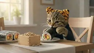 Ren the Tabby Cat Eats a Sushi Roll 🐈🍣| ASMR  #kitty #sushi #sushiroll