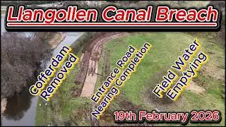 Llangollen Canal Breach 19th February 2026 - whitchurch -field emptying - road - cofferdam #djidrone
