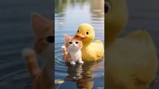 Ginger Kitten's Fishing Blunder, Duckling Saves the Day! Priceless! 🐱🦆🤣 #yellowduck #orangecat