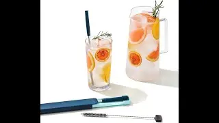 OXO Good Grips Stainless Steel 4 Piece Reusable Straw Set with Case