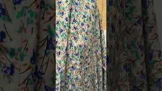 Vintage fabric blue floral satin crepe