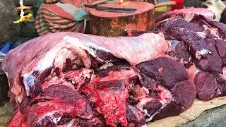 Non Stop Cow Meat Cutting Skills | Buffalo Meat Cutting Skill In Buffalo Meat Market