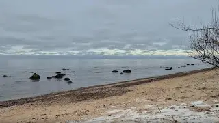Winter Beach LIVE 12 Hours &mdash; Snow Storm & Ocean Waves for American Night Ambience