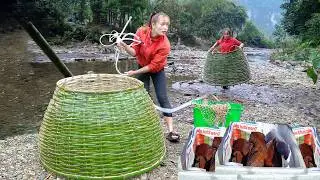 Simple Bamboo Fish Trap Catches Many Big Fish | Buy Pork, Smoke & Sell at Market