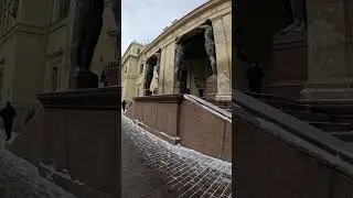 Walk Across Portico of the New Hermitage in Snow #travel #explore #winter #entertainment #education