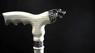 White Direwolf Cane Fashionable Wooden  Walking Stick Carved Unique Men's Canes Wolf