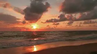 Red Sunset Afterglow on a Remote Beach with Calm Ocean Waves | Relaxing ASMR for Deep Sleep
