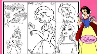Disney Princess TOGETHER Coloring Page ARIEL ELSA SNOW WHITE CINDERELLA Coloring Book Compilation