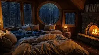 Sleep in a Cozy Storm-Kissed Hideaway - Rain Tapping onWindow, Distant Thunder & Fires Gentle Warmth