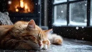 Cozy Winter Jazz with Sleeping Cats ❄️🐱 | Snowy Afternoon Cabin Ambience
