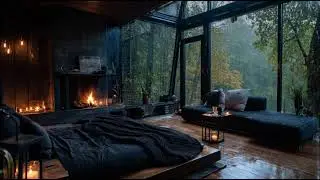 Glass cabin retreat with fireplace glow & rainy forest views &mdash; the ultimate cozy escape 🌧️🔥