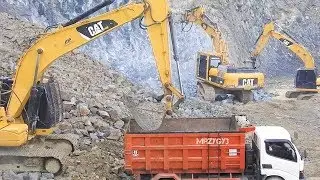 Hard Rock Quarry Digging By Excavator CAT 336D LME And CAT 320D