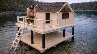 Primitive Man Building a House Over the Lake (ASMR) &ndash; Full Process