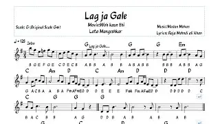 Lag Ja Gale piano tutorial/ lesson chords /With notes /piano instrumental/Sheet music/By Lataji