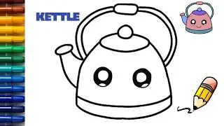 How to draw a cute kettle/tea pot//drawing a cute kettle with easy step by step video for beginners
