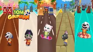 Talking Tom Gold Run Candyland vs Water Park vs Skateboard vs Lost City vs Venice Canals Gameplay