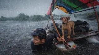 EXTREME SOLO SURVIVAL CHANLLENGE CAMPING IN HEVEA RAIN WITH MY LOYAL DOG ASMR !