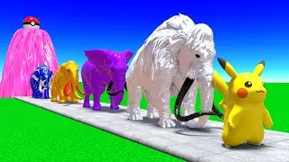 Paint Animals Pikachu Mammoths and Elephants Size Comparison Fountain Crossing Animal Transformation