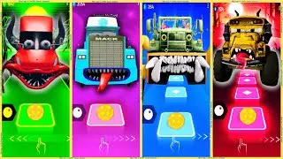 coffin dance - Military Truck 🆚 School Bus Big Wheels 🆚 King Dinoco Truck 🆚 Tesla Truck | Tiles HOP❗
