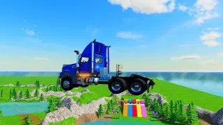 Truck Garage Setup &ndash; Mixer Trucks and Double Flatbed Trailer with Tesla & Renault Vehicles